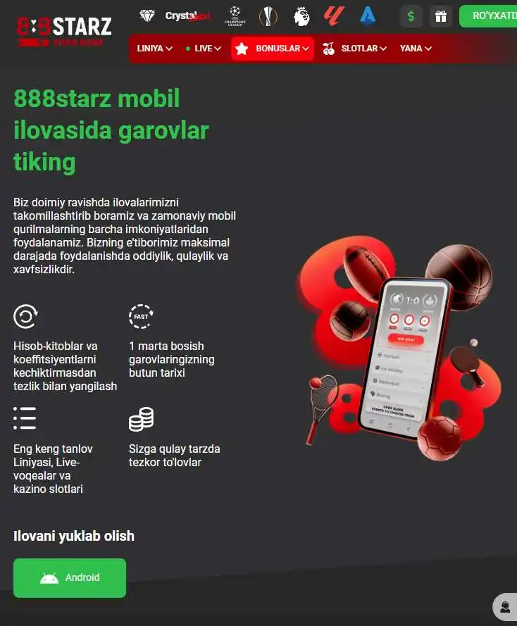 888Starz UZ ni Android ga yuklab olish
