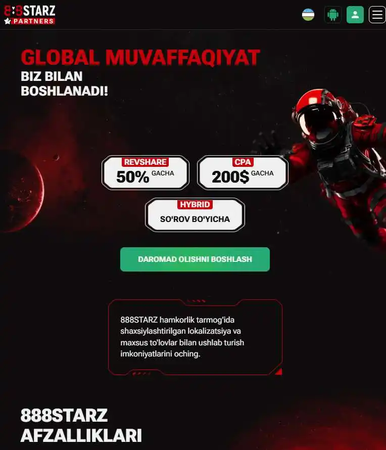 888Starz UZ hamkorlik dasturi