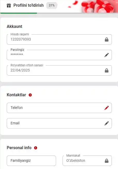 Shaxsiy kabinetda shaxsni tasdiqlash uchun verifikatsiya